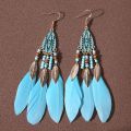 Lady Ethnic Style Earrings Bohemian Style Beaded Feather Tassel Earrings for Women Ethnic Waterdrop Pendant Ear Jewelry for Vacation Beach Retro Design Bohemian Feather Earrings. 