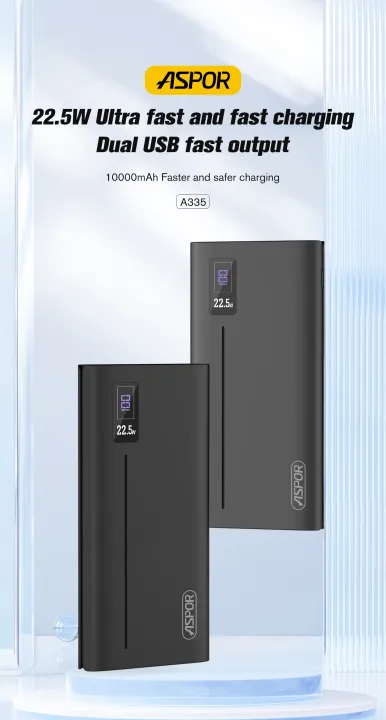Aspor A335 Power Bank 10000mAh – 22.5W Fast Charging – Dual Output ...