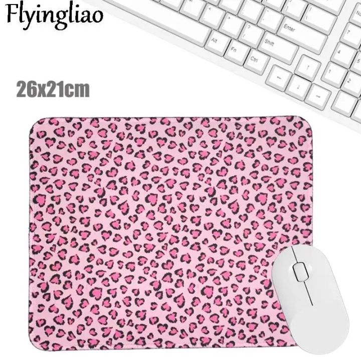 【HUT】 Pink Leopard Print Cute Desk Pad Mouse Pad Laptop Mouse Pad Keyboard Desktop Protector School Office Supplies