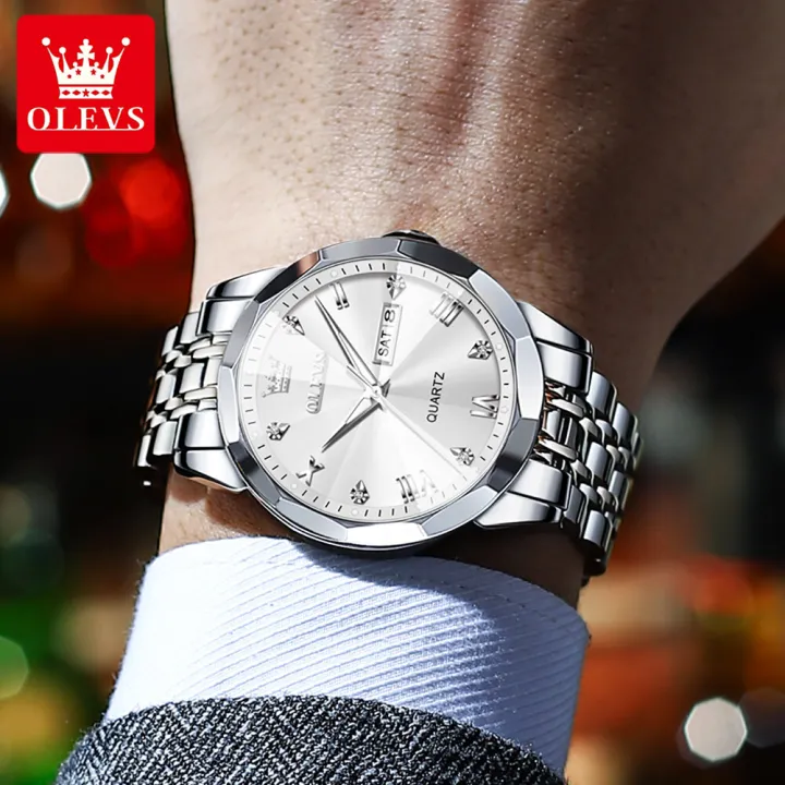 【Miga Plaza】 watches for men sale 2024 new waterproof luxury stainless steel double calendar luminous business quartz mens watch