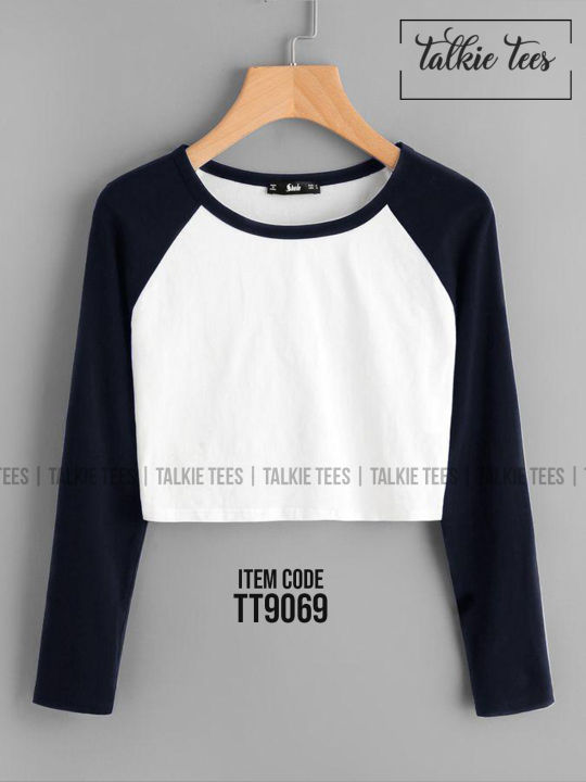 White%20Color%20Black%20Raglan%20Sleeve%20Women%20Crop%20Top%20T%20Shirt%20%7C%20Tt9069%20,%20crop%20top%20for%20women%20-%20Image%204