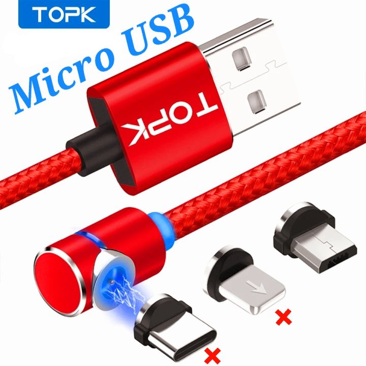TOPK AM30 Magnetic Charging Cable ,90 Degree LED Cable for Micro USB W3001 W1209 Cooling Fan 12V