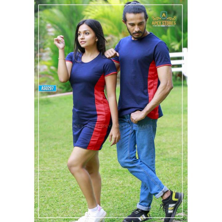 Navy Blue Side Red Color Couple T Shirt Dress As0297 t shirt