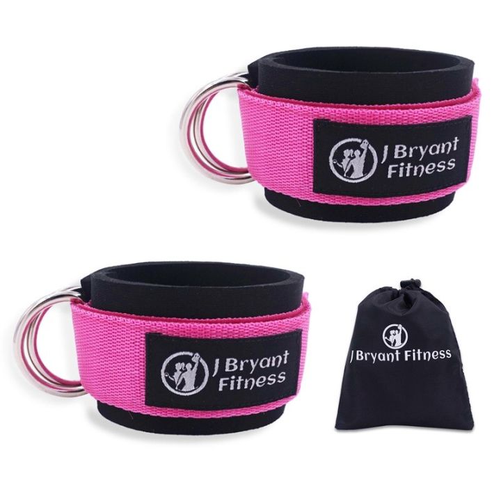 【Pink XXL】 Neoprene Ankle Straps Cable Machines with Carry Bag Thick Steel D-ring Ankle Cuffs Women Thigh Legs