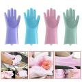 Magic Silicone Dishwashing Gloves with Built In Scrubber Heat Resistant Reusable Anti Slip Cleaning Gloves for Kitchen Car Bathroom and Pet Grooming. 