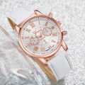 Geneva Couple Watch Casual Leather Strap Women Quartz Watch Magnetic Love Beaded Bracelet Set（Without Box）. 