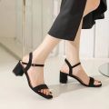 Outerwear Strap Sandals2023New Women's Shoes Black Suede Chunky Heel High Heel Sandals Women's Summer. 