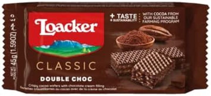 Loacker Double Choc Crispy Wafers with Cocoa and Chocolate Filling Multicolor, 0.05 kilograms, 45.0 gram, 1 FROM DUBAI (SAM)