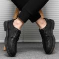 Spring and Autumn Men's Shoes Elevator Wild Business Leather Shoes Korean Style Trendy Non-Slip All-Match Best Man Shoes Casual Black Shoes Work. 
