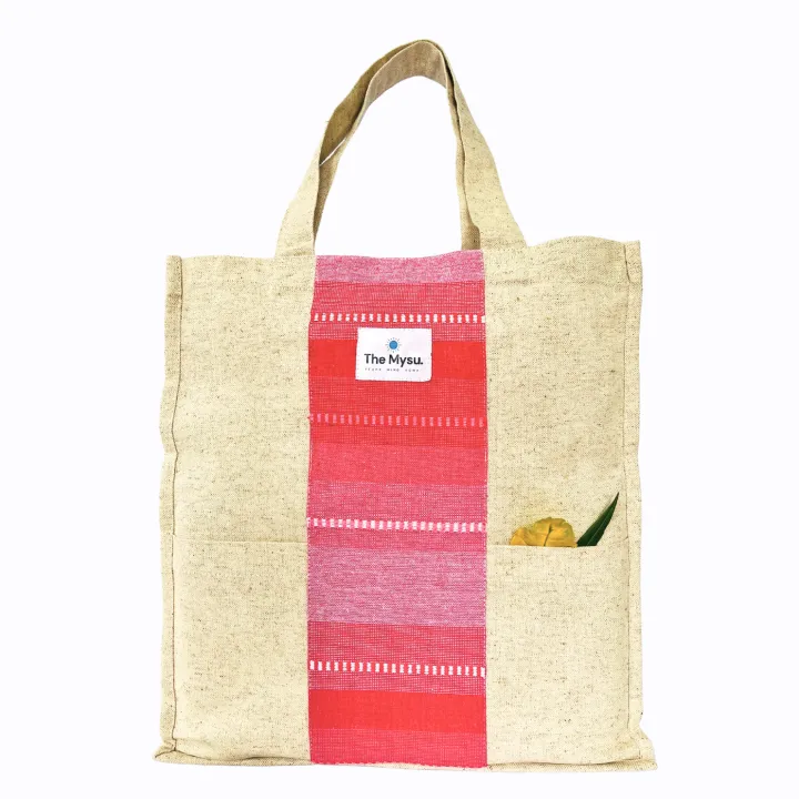 THE MYSU Heavy Duty Canvas Tote Bag - Pink Stripe - 14.5 inches (L) * 3 inches (W) * 16 inches (H)