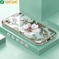 UCUC for Redmi 9A Back Cover + Free Lanyard Romantic White Flowers Luxury 6D Plating Case Side Pattern Soft Silicone Square Phone Cases. 