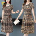 【ETOP】Women V-neck Dress Summer Ice Silk Short Sleeves A-line Skirt Large Size Loose Casual Dress Fashion Clothing. 