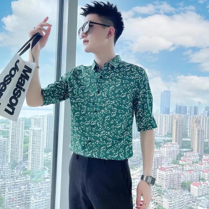 Summer%20Men's%20Half%20Sleeve%20Shirt%20Men's%20Trendy%20Handsome%203/4%20Sleeve%20Non-Ironing%20Anti-Wrinkle%20Business%20Half%20Sleeve%20Youth%20Shirt%20Men%20-%20Image%202