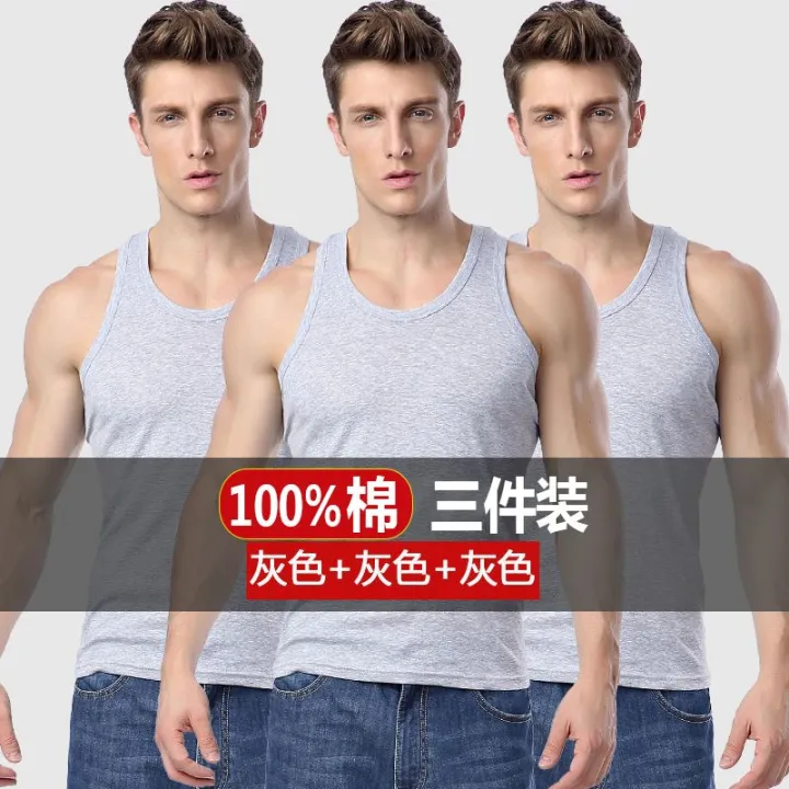 1/3%20Pieces%20100%25%20Cotton%20Vest%20Men's%20Summer%20Youth%20Slim%20Stretch%20Men's%20Sports%20Sling%20Sleeveless%20New%20Undershirt%20-%20Image%208