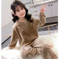 pajamas for kids Girls' pajamas autumn and winter thickened children's warm pants set parent-child home clothes flannel warm suit for middle children. 