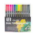 12 Colors Dual Tip Brush Pens Art Markers Set Brush and Fine Tips Colored Pens for Children Adults Artists Drawing Sketching Coloring Calligraphy Hand Lettering Journaling Planner Art Projects. 