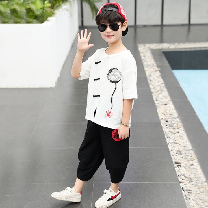 National Style Internet Celebrity Boy's Clothing Boy's Children's Han Chinese Costume 2024 Western Style Summer Clothes Summer Suit Handsome Tang Suit Clothes