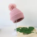 Warm Baby Hat with Soft Pompom - Elastic Children Bonnet. 