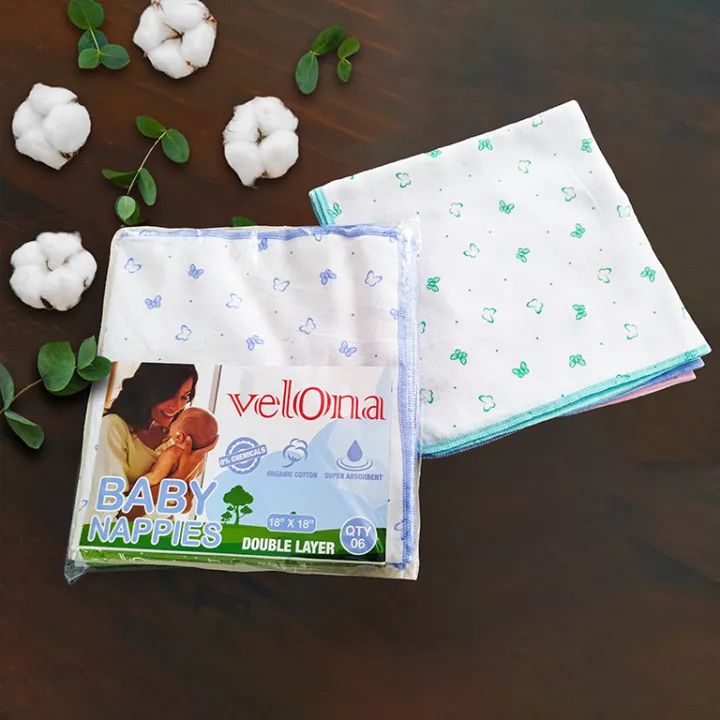 Velona Clothing 6 PC BUTTERFLY DESIGN ORGANIC COTTON CLOTH NAPPY SET – (18″X18″ )