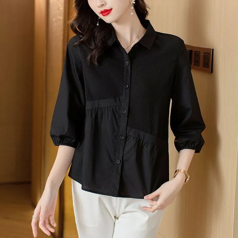 White Shirt Women Fashion Office Top New Laple Korean Style Chic