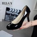 IELGY Sepatu High Heels Stiletto Round Toe Warna Hitam untuk Wanita. 