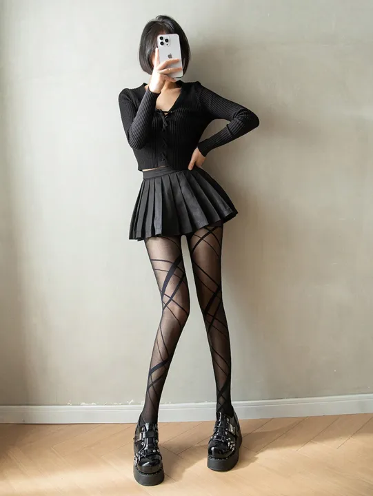 black%20spice%20fashion%20stockings%20jacquard%20diamond%20black%20dress%20ladies%20irregular%20cross%20linear%20leggings%20ladies%20leggings%20-%20Image%202