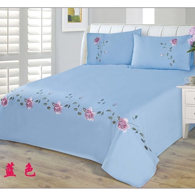 Korean-Style100%25Cotton%20Twill%20Embroidery%20Bed%20Sheet%20and%20Pillowcase%20Three-Piece%20Cotton%20Rose%20Embroidery%20Double%20Linen%20Special%20Offer%20-%20Image%205