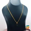 Gold Plated Chain With Pendant 18/24 inch 02MM Bismark Chain with Black Stone Pendant Necklace for Ladies & Girl. 