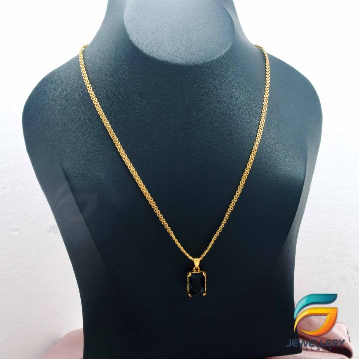 Gold%20Plated%20Chain%20With%20Pendant%2018/24%20inch%2002MM%20Bismark%20Chain%20with%20Black%20Stone%20Pendant%20Necklace%20for%20Ladies%20&%20Girl%20-%20Image%204