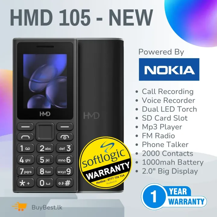 HMD%20105%20Dual%20Sim%20(New%20Version)%20Feature%20Keypad%20Phone%20Original%20-%201%20Year%20Softlogic%20Warranty%20(Former%20Nokia)%20-%20Image%202
