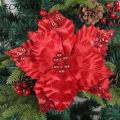 Durable Artificial Flowers for Christmas Sparkling Christmas Glitter Artificial Flower Red Golden White Holiday Decoration Reusable Wired Xmas Tree Wreath Fake Flower Party Supplies Artificial. 
