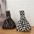 【ALLGOOD】1xKnit Handbag Handmade Knit Handbag Women Mini Knot Wrist Bag Casual Color Plaid Tote Bag Student Reusable Shopping Bags. 