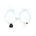 Trendy Black and White Halloween Couple Bracelets with Love Heart Pendant - Adjustable Rubber Band, Matching Set. 