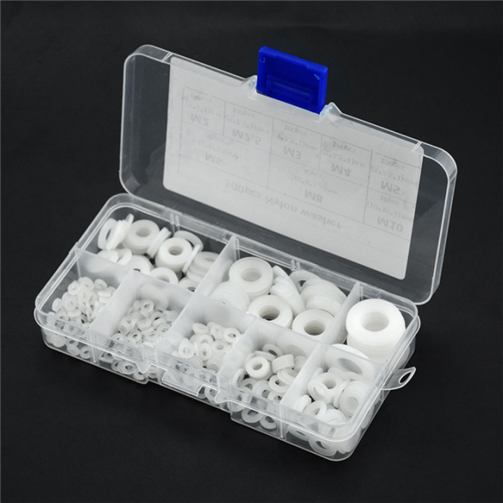 500Pcs%20White%20Nylon%20Flat%20Washer%20Gasket%20Set%20M2%20M2.5%20M3M4M5%20M6%20M8%20M10%20Plastic%20Sealing%20O-Rings%20Assortment%20Kit%20Fastener%20Spare%20Parts%20Accessories%20-%20Image%203
