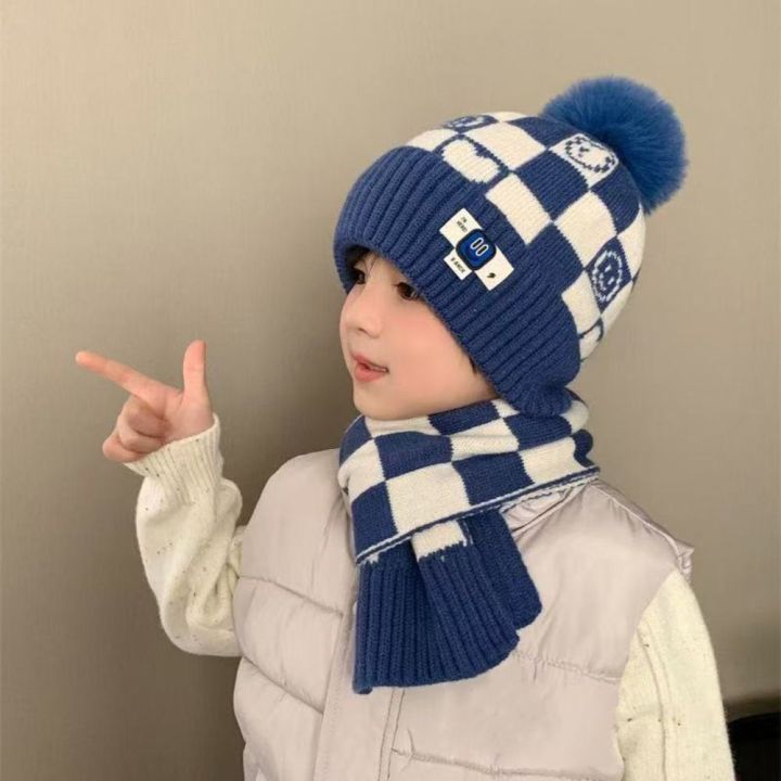 2Pcs/Set%20Winter%20Cute%20Pompom%20Children%20Hat%20Scarf%20Set%20Neck%20Warmer%20Woolen%20Knitted%20Scarf%20Cap%20Checkerboard%20Kids%20Beanie%20Caps%20Gifts%20-%20Image%205