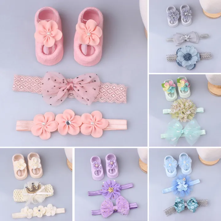 I Love Daddy&Mummy 3Pcs/Set Baby Girl Headband Socks Set Lace Flower Bows Newborn Hair Bands Headbands For Girls Turban Baby Hair Accessories