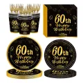 60th Birthday Party Disposable Tableware Set Black Gold Paper Plates Cups Wedding Dinnerware Baby Shower Party Decorations. 
