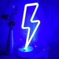 Neon Night Light, USB or Battery, Lightning Bolt, Blue or White. 