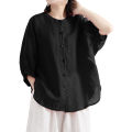 bellylady Summer Lantern Sleeve Tops For Girls Students Solid Color Cotton Linen Blouse Round Neck Pullover Shirt. 