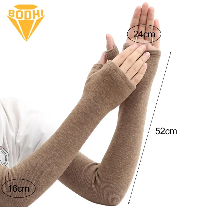 Cold Weather Arm Protectors Touchscreen Knitted Arm Warmers for Cycling Windproof Non-slip Fingerless Gloves Keep Warm in Fall Winter High Elasticity Elbow-length Sleeves