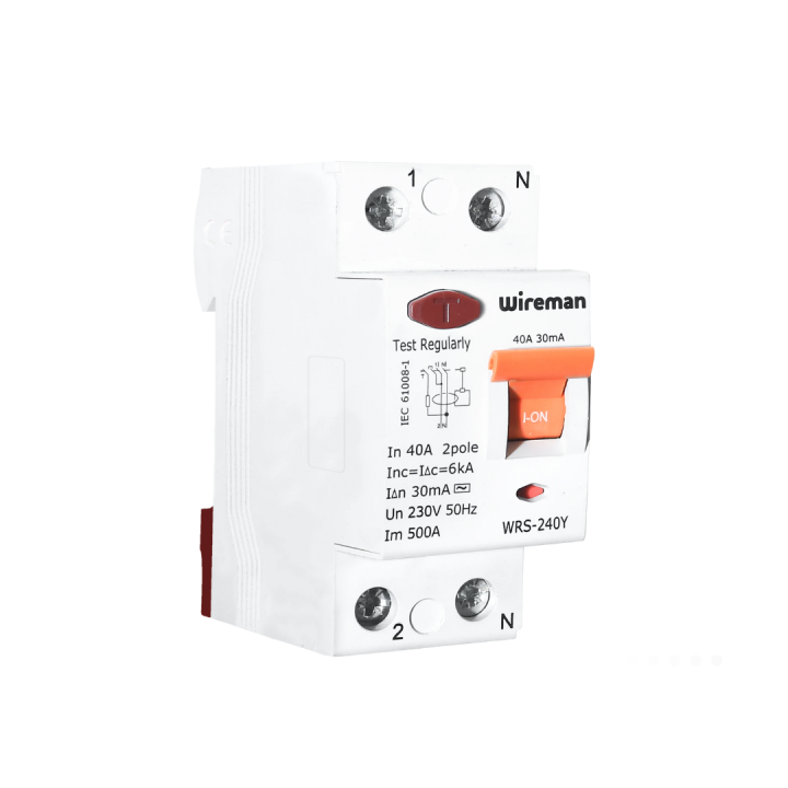 Trip switch Trip Switch RCCB 2 Pole, 30mA, 6kA, 40A, Orange Wireman | 5 Years Warranty