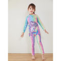 Yfashion 2 Pcs Girls Swimsuit Cartoon Printing Long Sleeve One-piece Swimwear Beach Sunscreen Trousers With Swimming Cap color. 