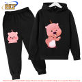 Cute loopy children's clothing plus velvet hoodie suit kids sports sweatshirt pants 2-piece suit for boys and girls. 