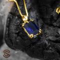 22KT gold plated Box Chain with CZ rectangle Dark Blue stone eye catching rare chain pendent. 