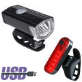 Bike Light USB Rechargeable 300 Lumens 3 Modes Bicycle Lamp Light Front Headlight With Wolf Star Taillight Light Equipped With Gel Stra. 