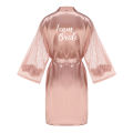 Rose Gold Bridesmaid Team Bride Robes With Lace Mesh Sleeve Sister Mother Bathrobe Maid Of Honor Kimono Wedding Gift. 