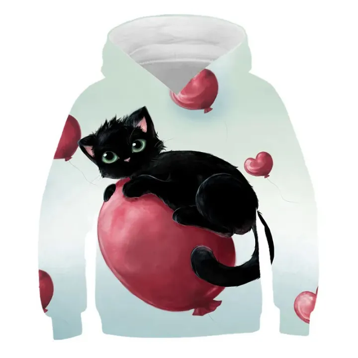 2023 new animal cat hoodie spring lovely long sleeve boy girl casual loose top for kids 4 5 6 7 8 9-14 years old hoodie hot sell