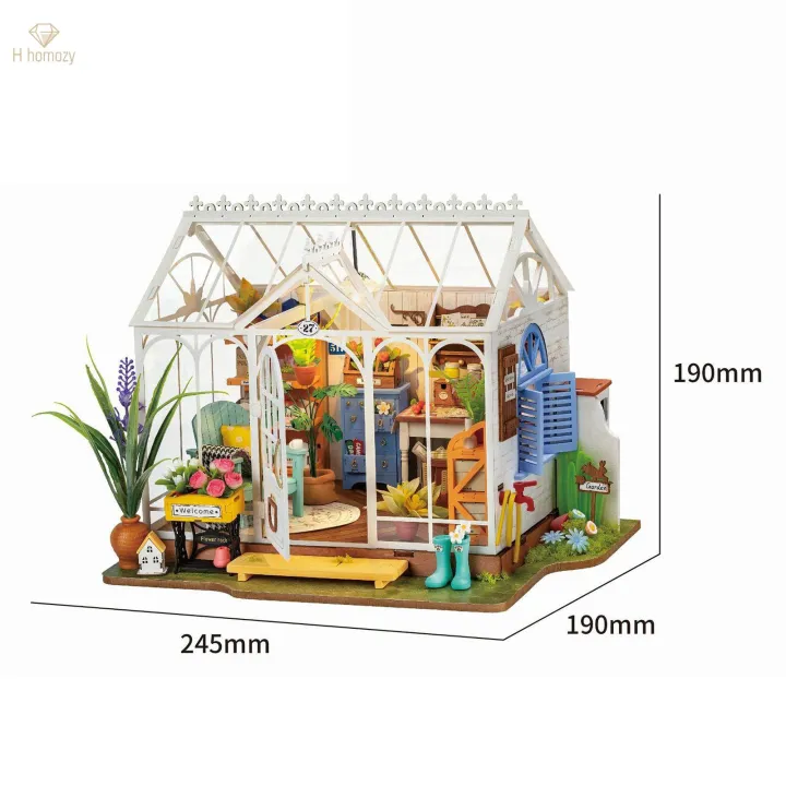 Wood%20Miniature%20Dollhouse%20with%20Decorative%20Plants%20and%20Ornaments%20Doll%20House%20Kits%20Girls%20Kids%20-%20Image%205