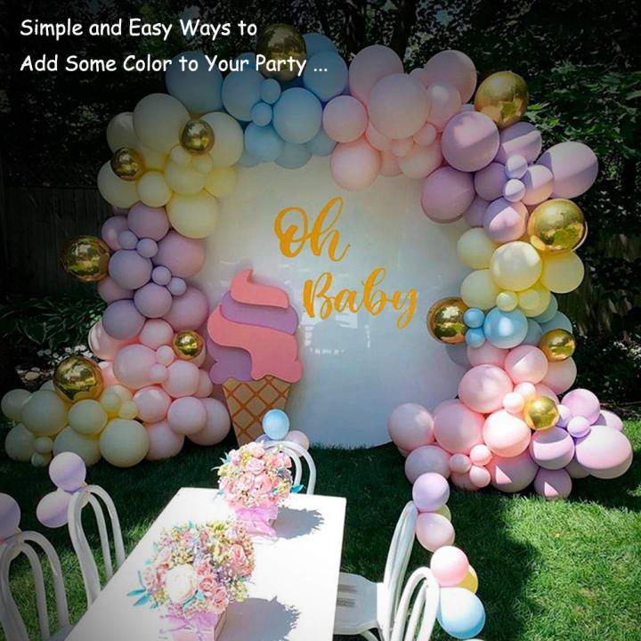 Pastel Balloons Decorations Kit - 115Pcs Pastel Blue, Purple, Green, Yellow, Pink Balloons And Gold Chrome Balloons  for Girls Boys Combo Birthday Decoration/ Unicorn Theme/ Candy/ Donut/1st First Years Baby/Bachelorette