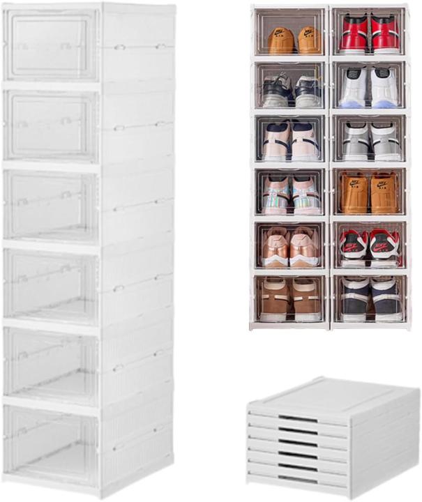 LSW 6pcs Foldable Clear Shoes Storage Box Plastic Stackable Shoe ...